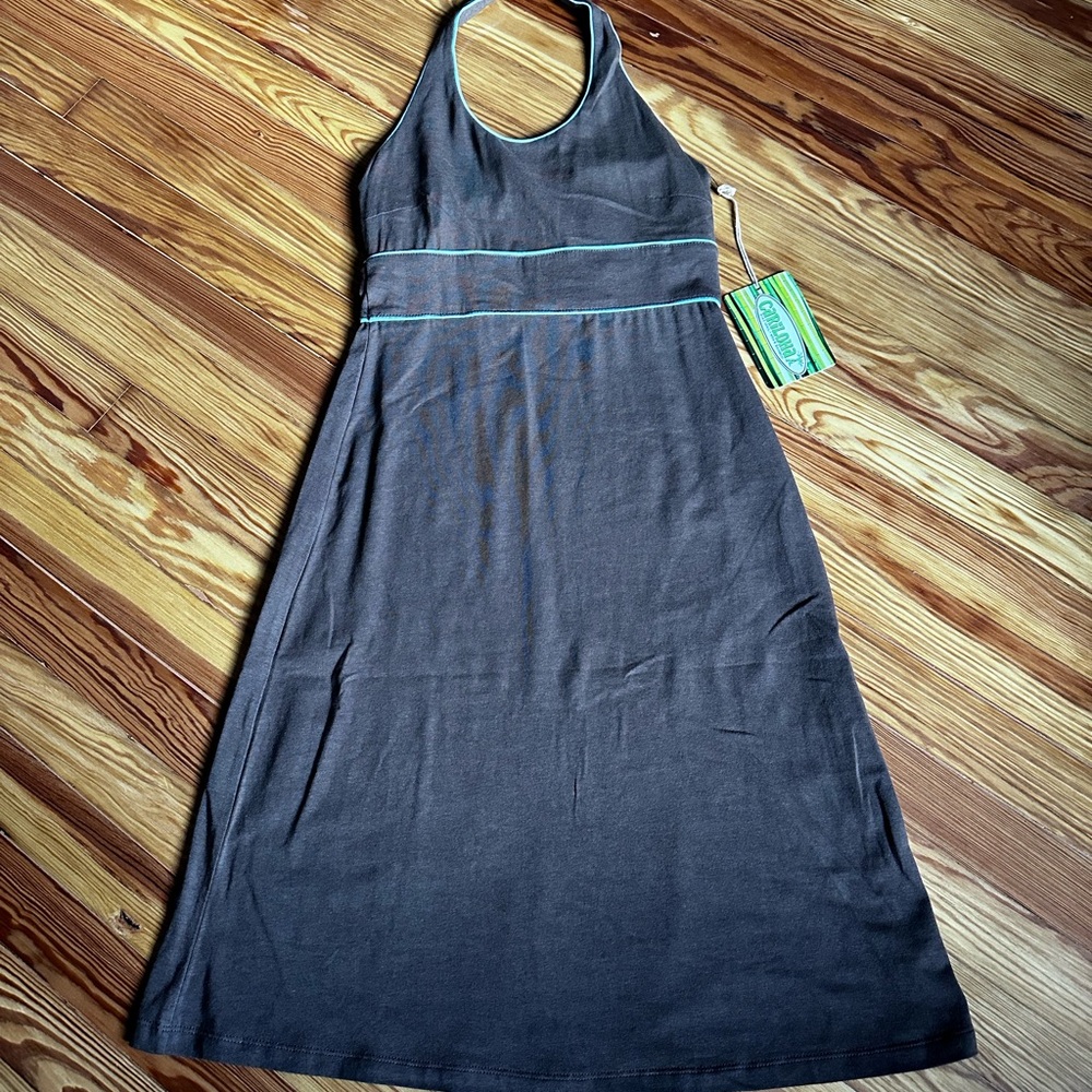 Carolina Chic Brown Halter Dress with Blue Highlights